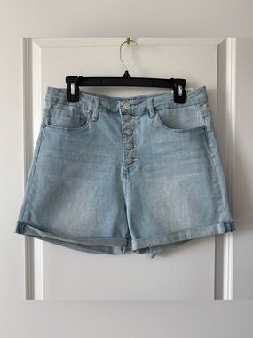 YMI Light Blue Button-Front Denim Shorts